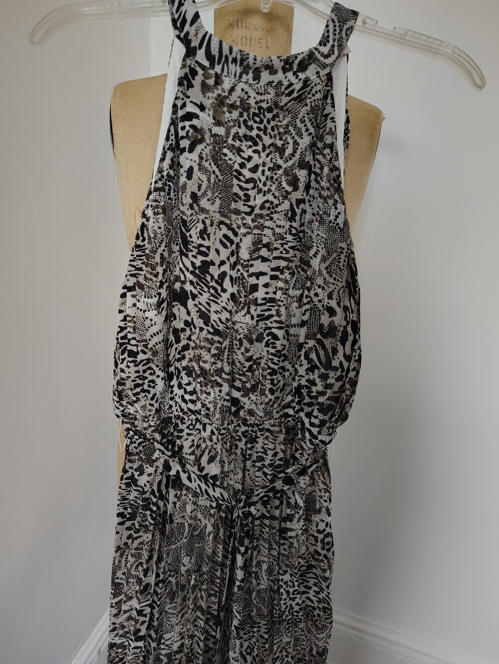Jealous Tomato Black and White Animal-Pattern Halter Maxi Dress